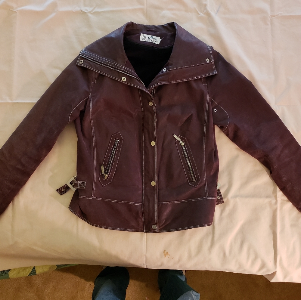 Purple Distressed Leather Jacket